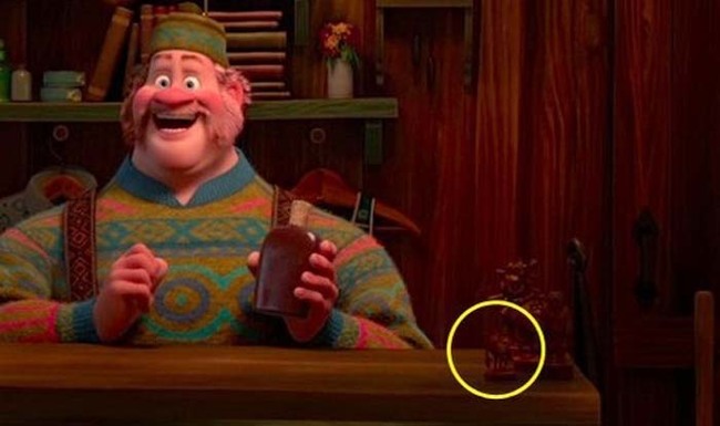 4.) Mike Wazowski from Monsters, Inc. appears as a small figure in Frozen.