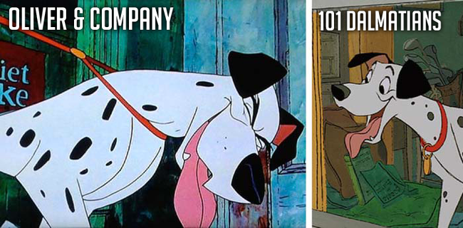 14.) Pongo shows up during a song in Oliver & Company.