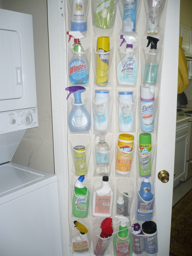 1.) Use a shoe organizer for easy access to your supplies.