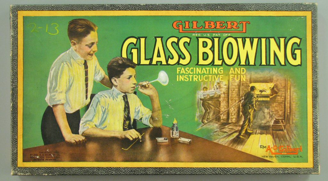 3.) If you've ever seen any kind of glass blowing, you'll know that it require a lot of heat/fire. Not too smart to hand to children.